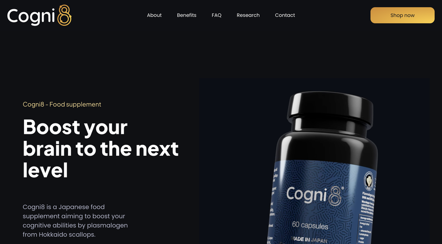 Cogni8 — ukážka produktového webu